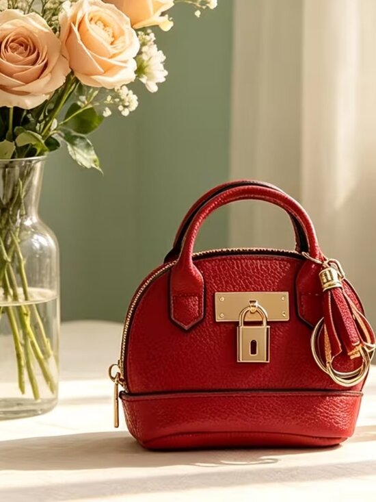 Handbags - Red Mini Faux Leather Coin Purse Keychain Zip Pouch Earbuds Lip Balm MoneyHolder